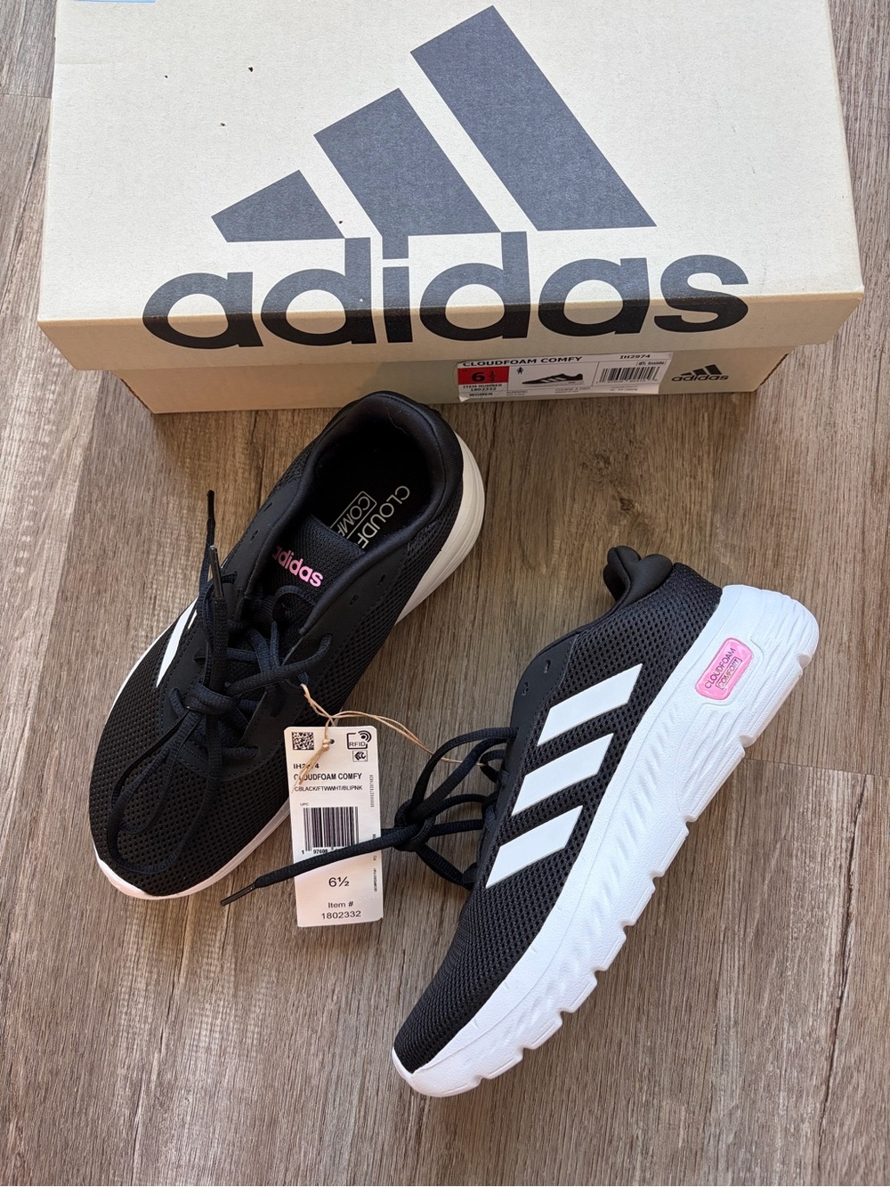 adidas Black and White Women's Athletic Sneakers with Pink Accent